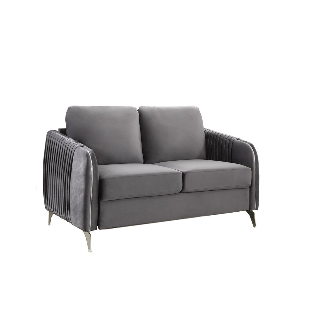 Hathaway Gray Velvet Modern Chic Loveseat Couch