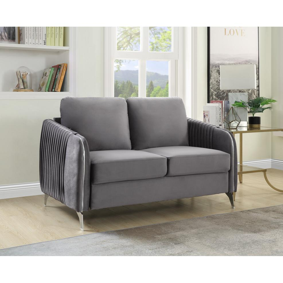 Hathaway Gray Velvet Modern Chic Loveseat Couch