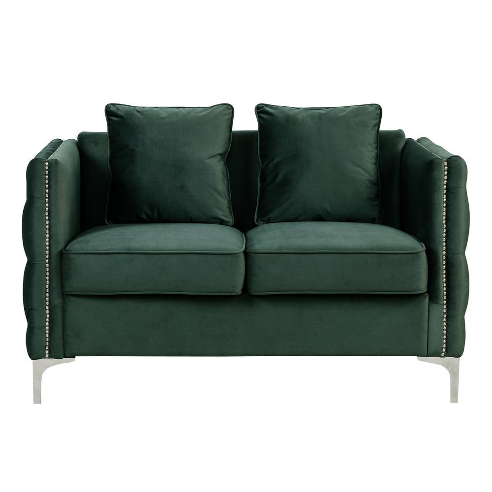 Bayberry Green Velvet Loveseat with 2 Pillows