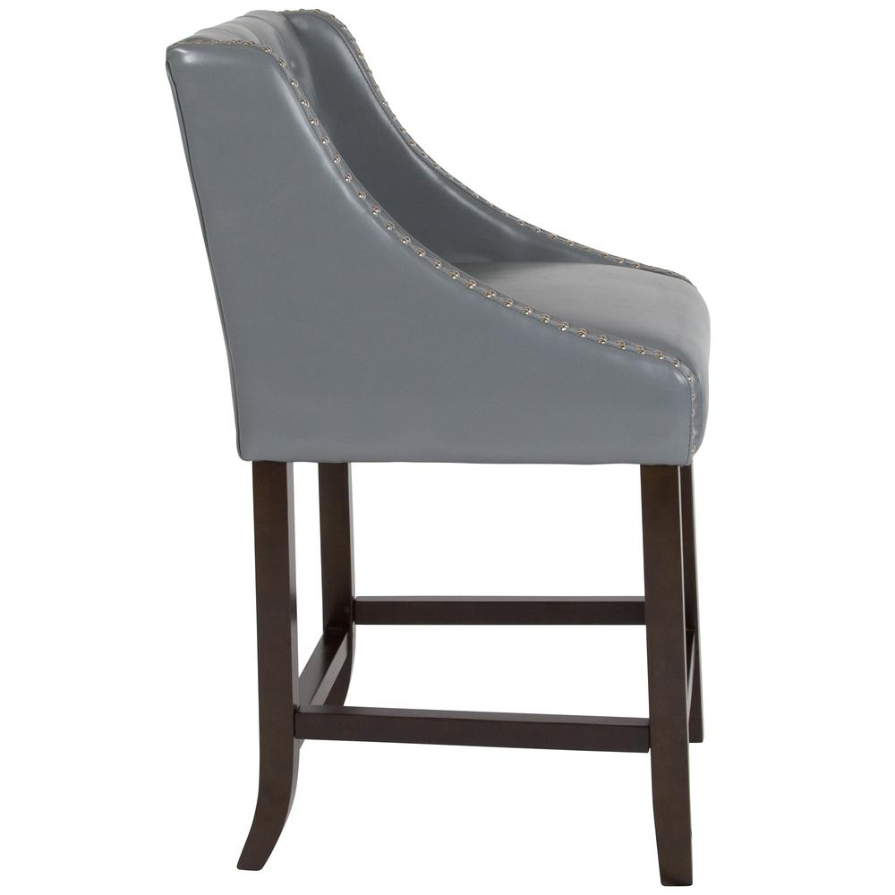 Carmel Series 24" High Transitional Tufted Walnut Counter Height Stool with Accent Nail Trim in Light Gray LeatherSoft