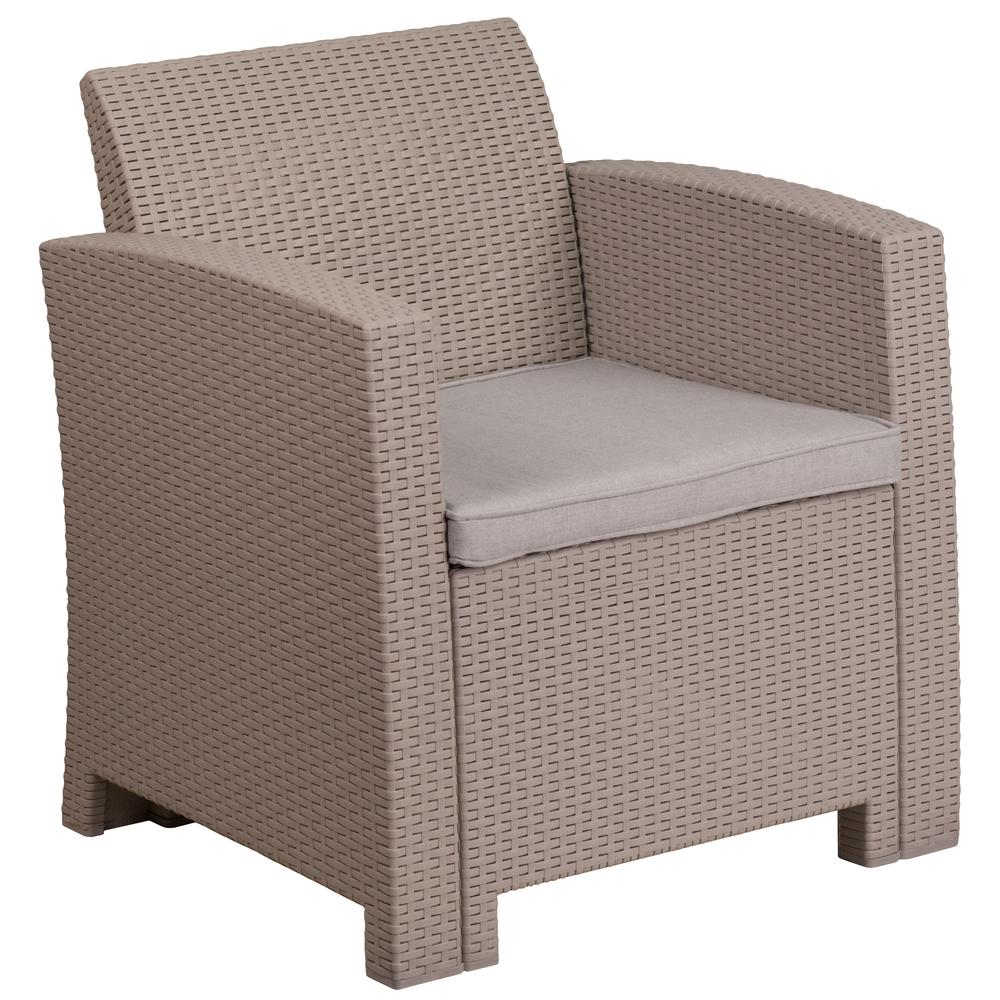 Cheli Light Gray Faux Rattan Chair with All-Weather Light Gray Cushion