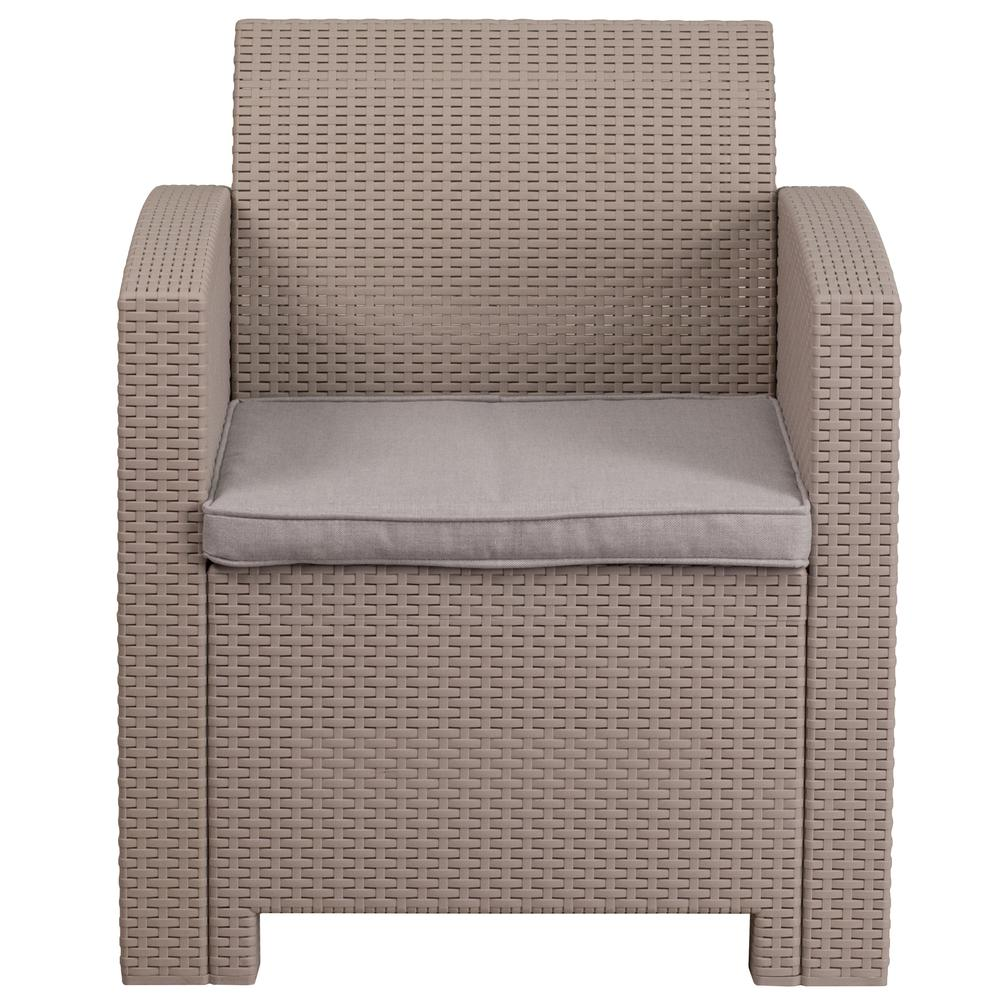 Cheli Light Gray Faux Rattan Chair with All-Weather Light Gray Cushion