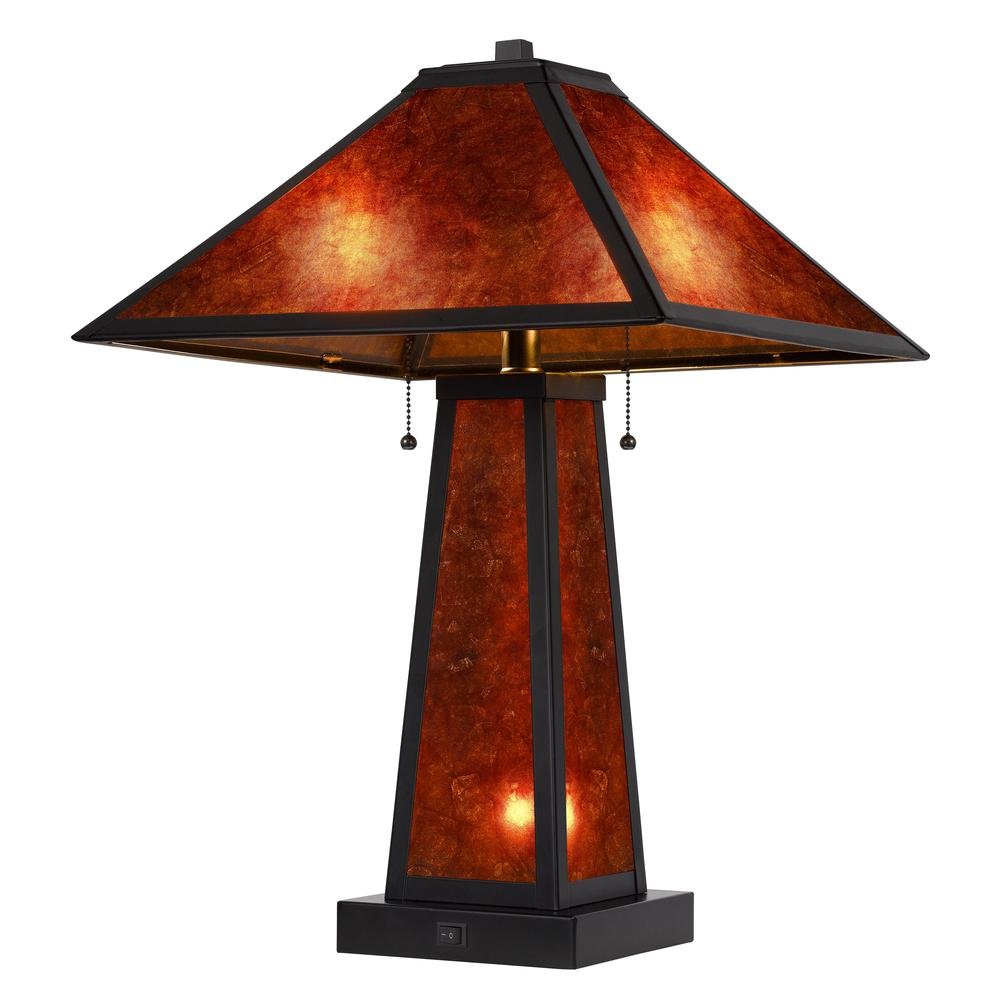 60W x 2 Nogales mission style mica table lamp with 7W night light (night light bulb included)