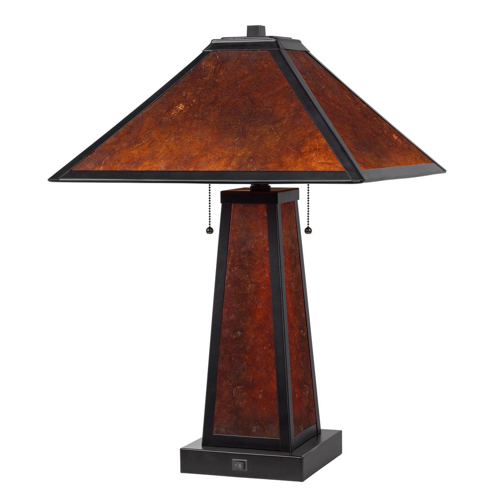 60W x 2 Nogales mission style mica table lamp with 7W night light (night light bulb included)