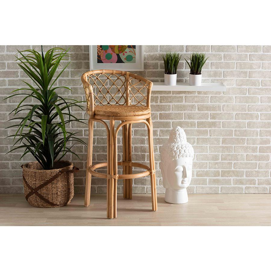 bali & pari Orchard Modern Bohemian Natural Brown Rattan Bar Stool