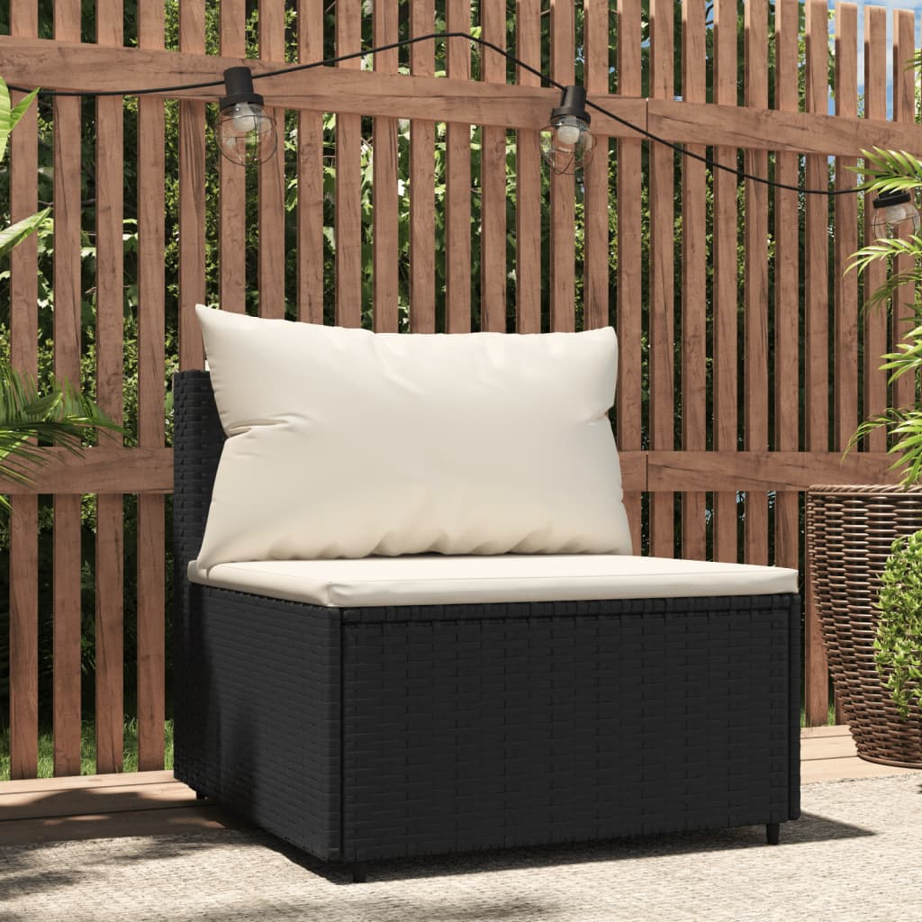 Atticus Patio Middle Sofa with Cushions Black Poly Rattan