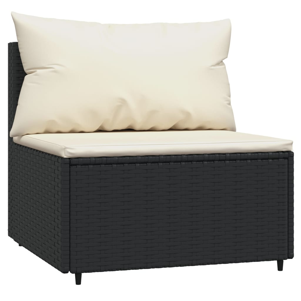 Atticus Patio Middle Sofa with Cushions Black Poly Rattan