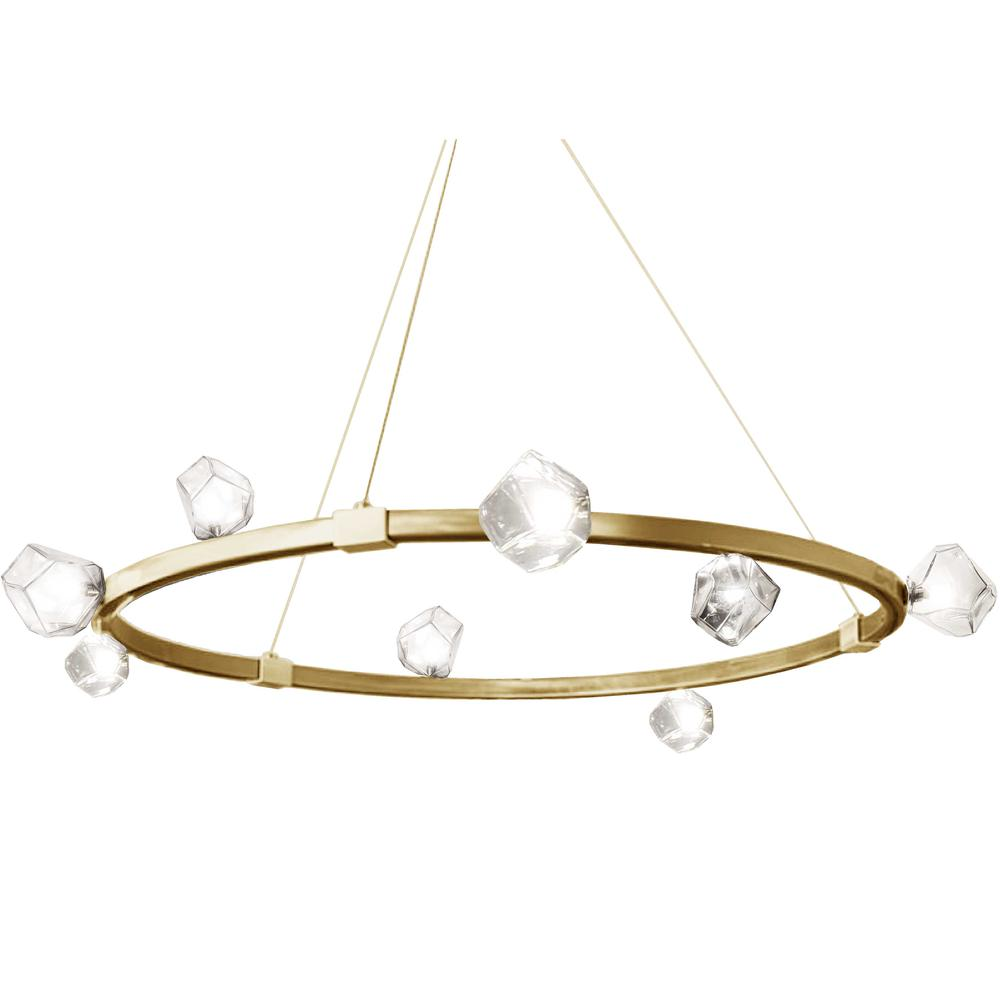 12 Light Halogen Chandelier, Aged Brass w/ Clear Glass