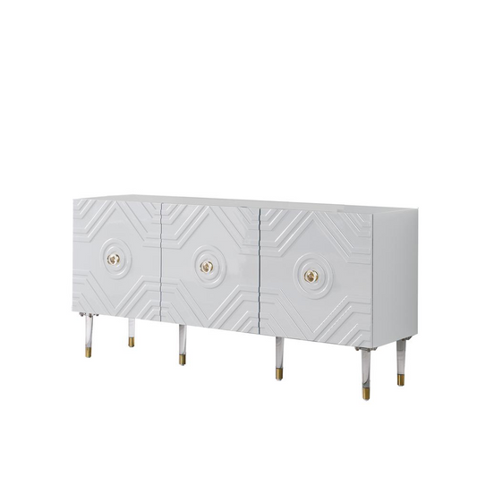 Best Master Furniture Crawford 65" Wood Sideboard with Gold Accents in White