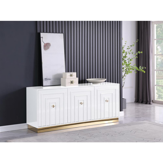 Maria Modern High Gloss Lacquer Wood Sideboard in White