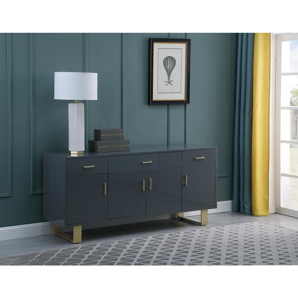 Tyrion Gray Lacquer Sideboard with Gold Accents