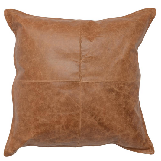 Kosas Home Cheyenne 100% Leather 22" Throw Pillow, Chestnut Brown