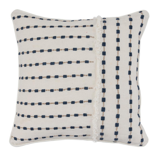 Kosas Home Kassia Embroidered 100% Linen 20” Throw Pillow, Blue