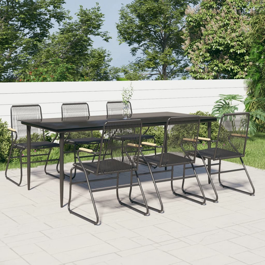 Emmett 7 Piece Patio Dining Set Black PVC Rattan