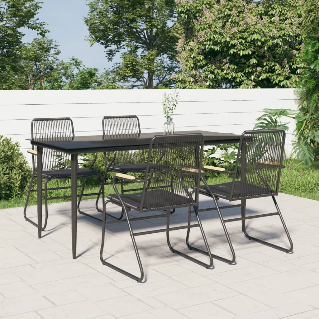 Joshua 5 Piece Patio Dining Set Black PVC Rattan