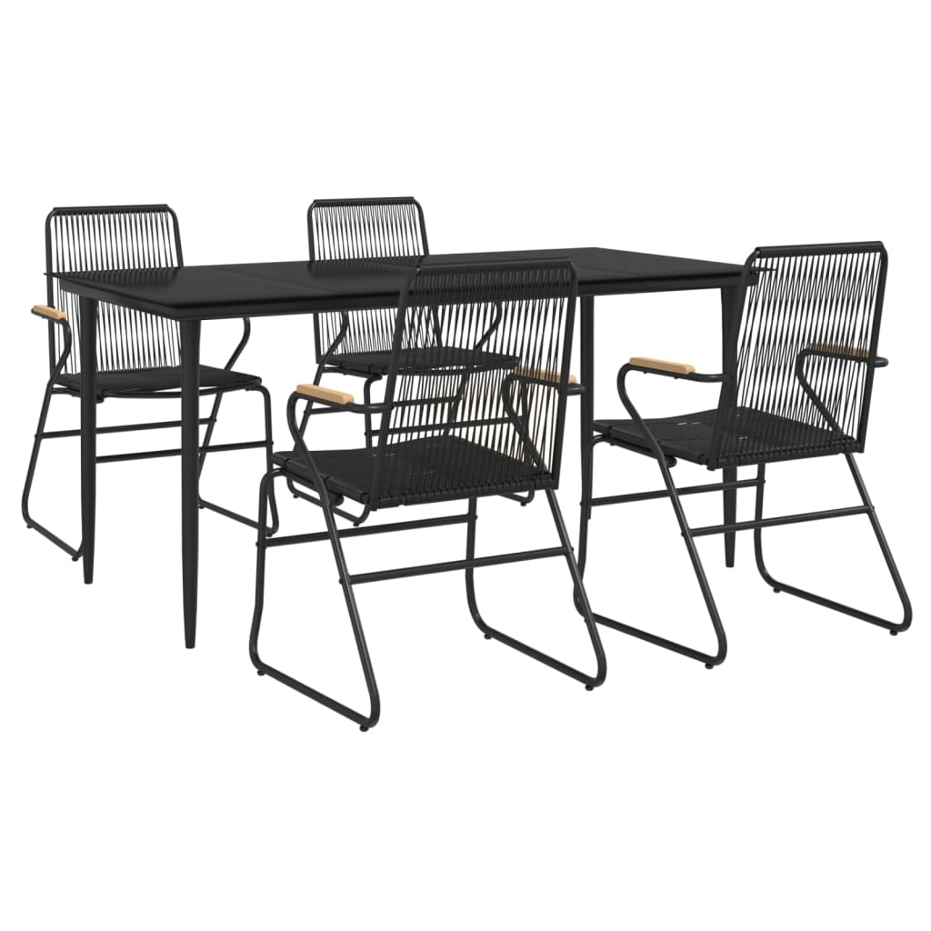 Joshua 5 Piece Patio Dining Set Black PVC Rattan