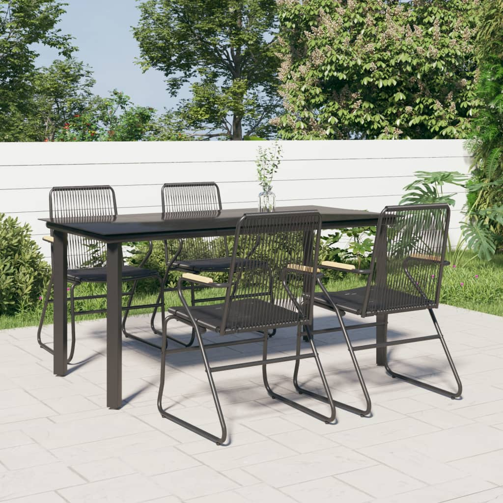 Emmett 5 Piece Patio Dining Set Black PVC Rattan