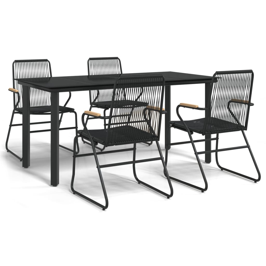 Emmett 5 Piece Patio Dining Set Black PVC Rattan