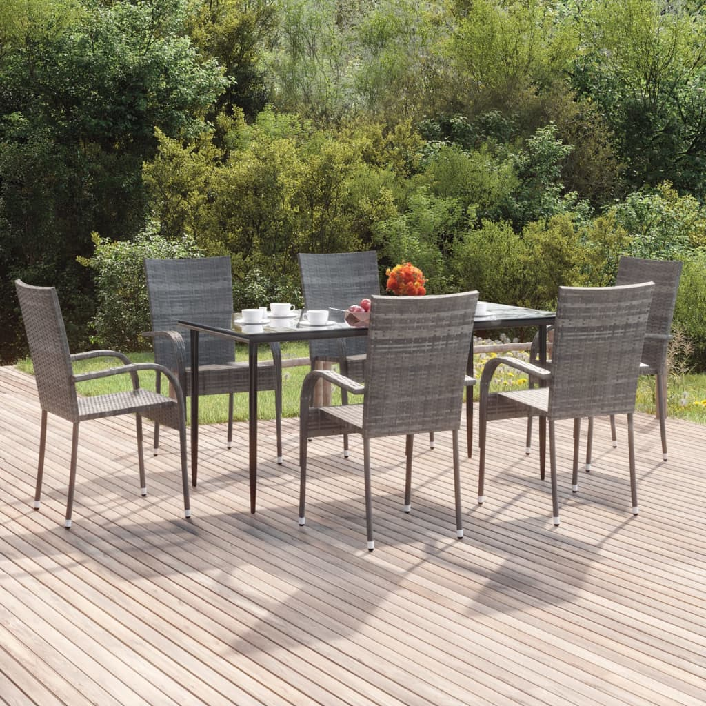 Luis 7 Piece Patio Dining Set Gray Poly Rattan