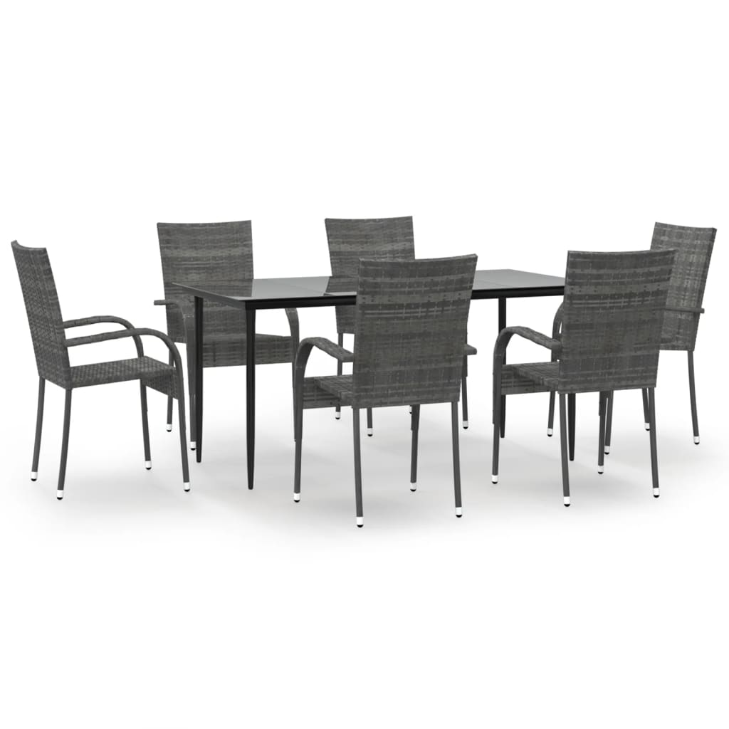 Luis 7 Piece Patio Dining Set Gray Poly Rattan