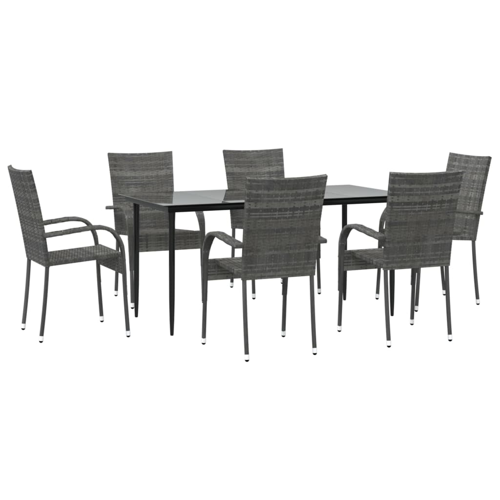 Luis 7 Piece Patio Dining Set Gray Poly Rattan