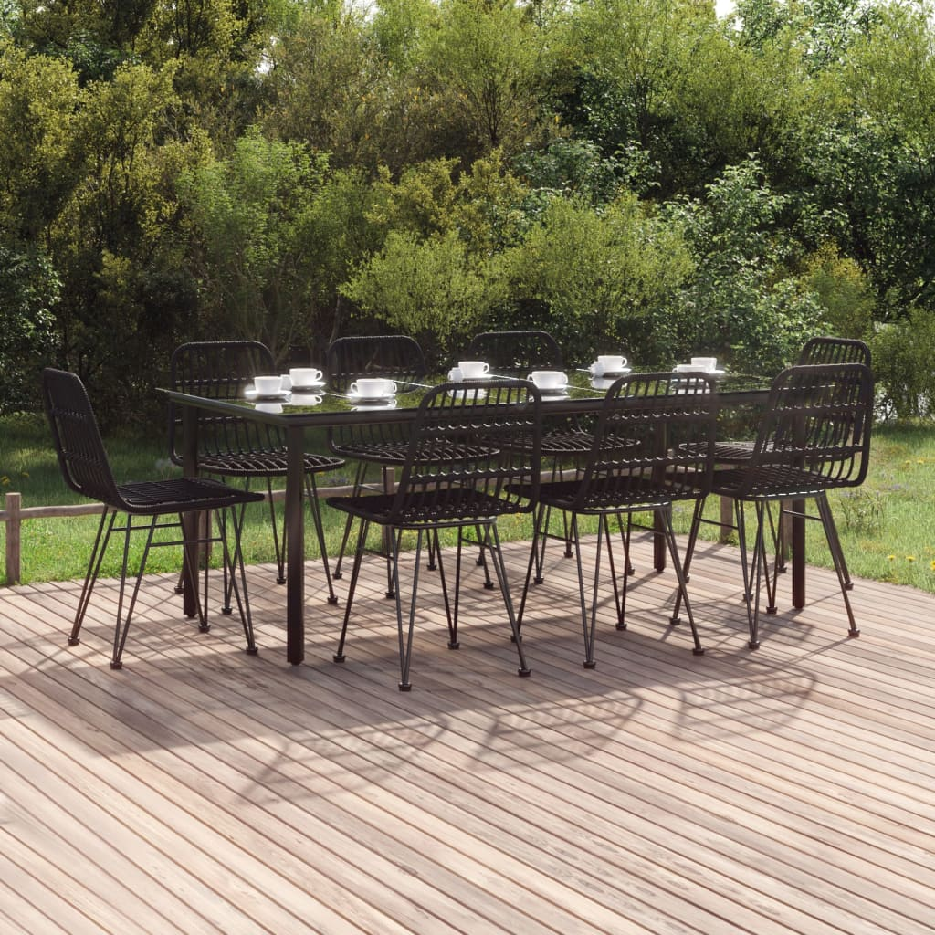 Aly 9 Piece Patio Dining Set Black Poly Rattan