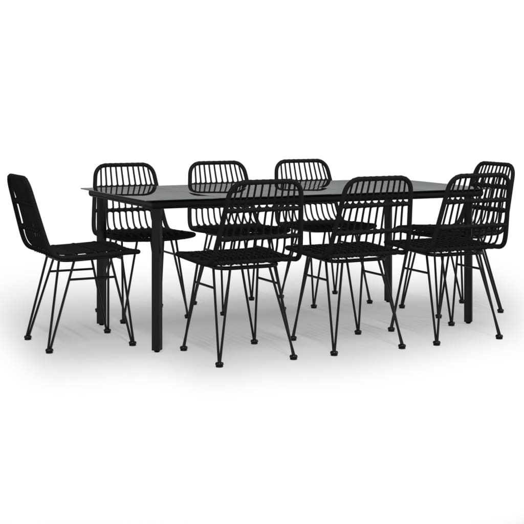 Aly 9 Piece Patio Dining Set Black Poly Rattan