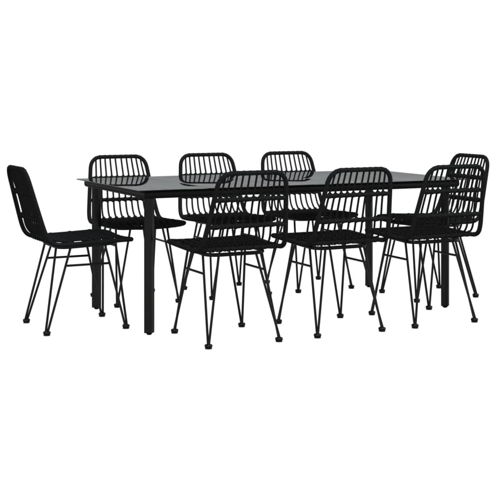 Aly 9 Piece Patio Dining Set Black Poly Rattan