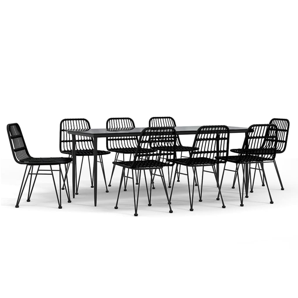 Myles 9 Piece Patio Dining Set Black Poly Rattan