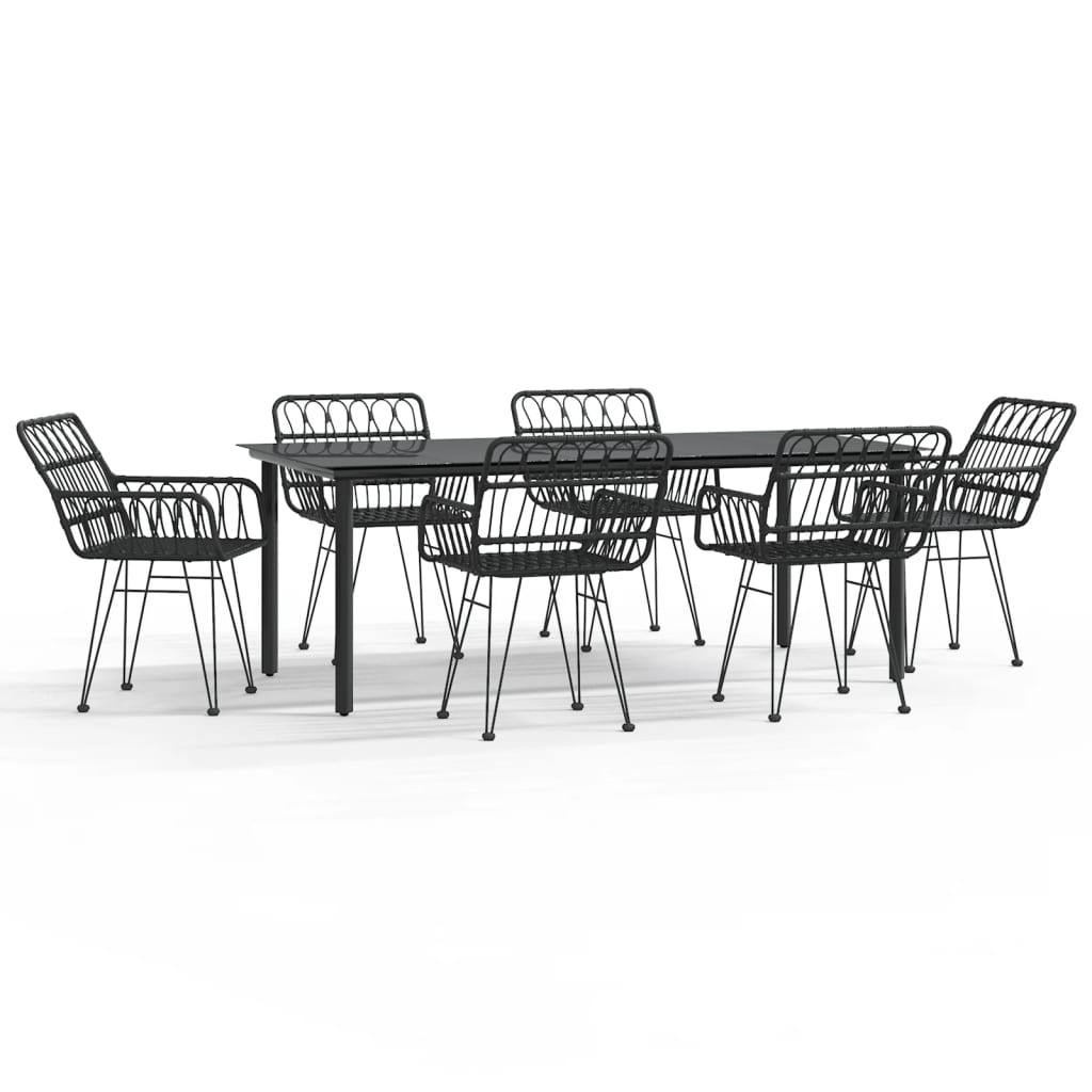 Luka 7 Piece Patio Dining Set Black Poly Rattan