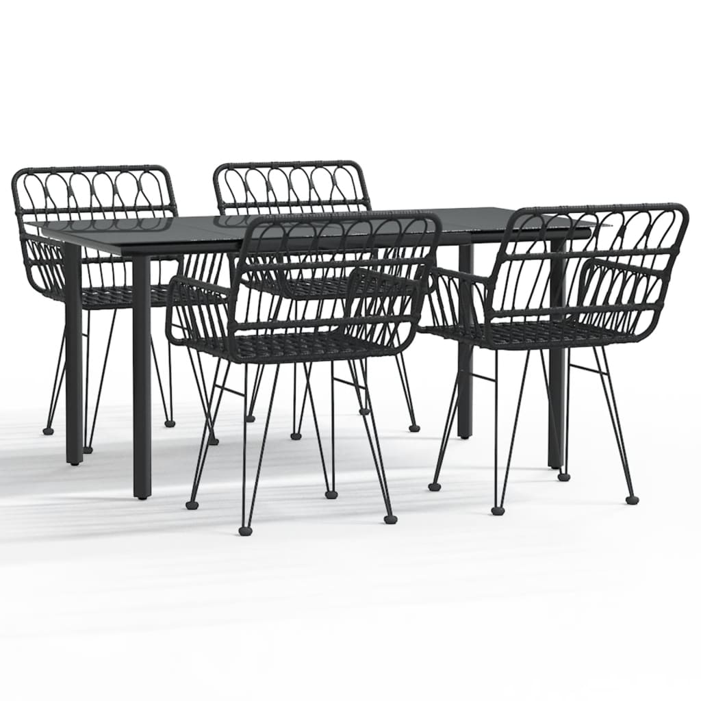 Luka 5 Piece Patio Dining Set Black Poly Rattan