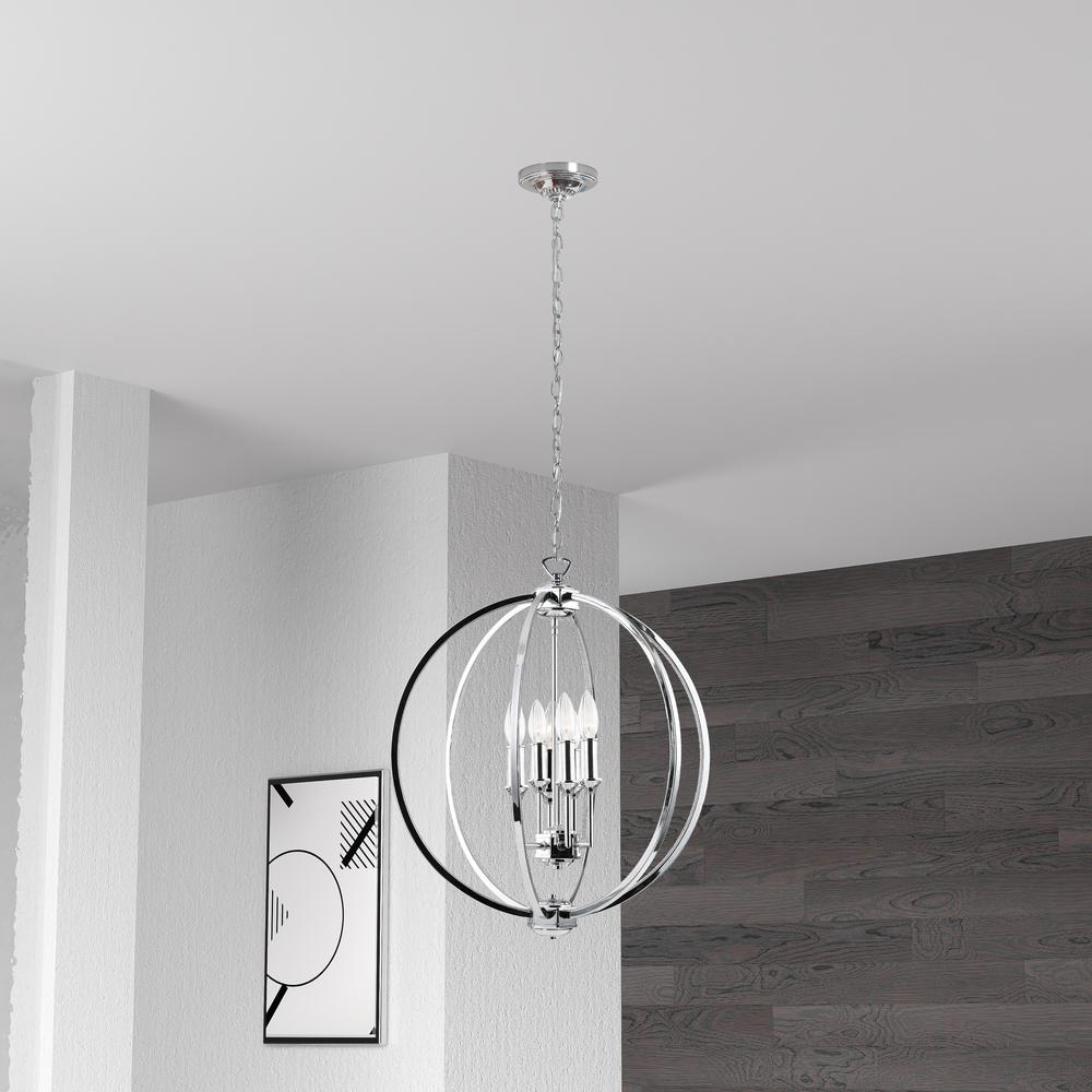 6LT Chandelier, Polished Chrome w/Jewelled Accents