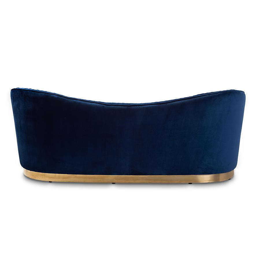 Nevena Glam Royal Blue Velvet Fabric Upholstered Gold-Finished Sofa