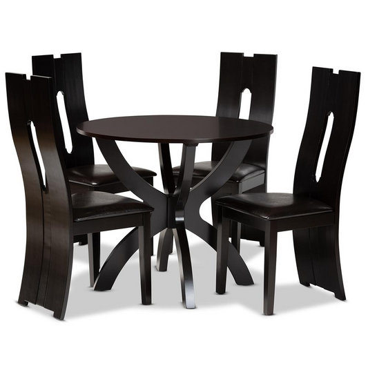 Dark Brown and Dark Brown Finished Wood 5-Piece Dining Set