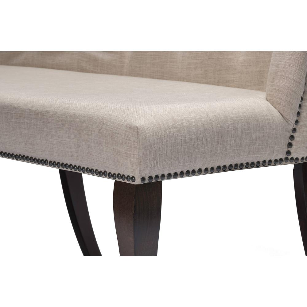 Classic Upholstered Bench in Linen Fabric w/Tufted Style Back & Nailhead Trim, Beige