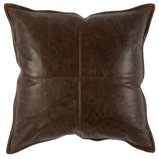 Kosas Home Cheyenne 100% Leather 22" Throw Pillow, Chocolate Brown