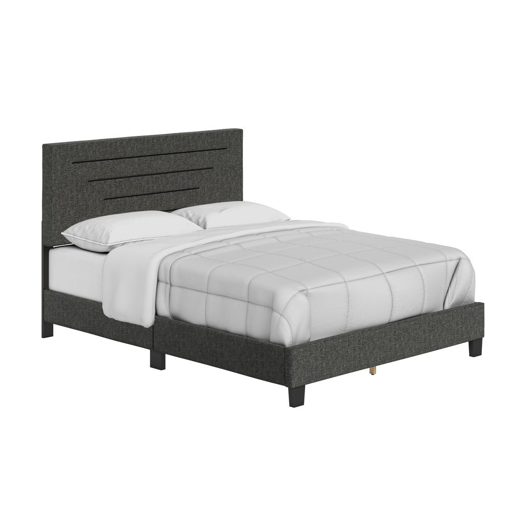 Cordoba Upholstered Linen Platform Bed, Queen, Black