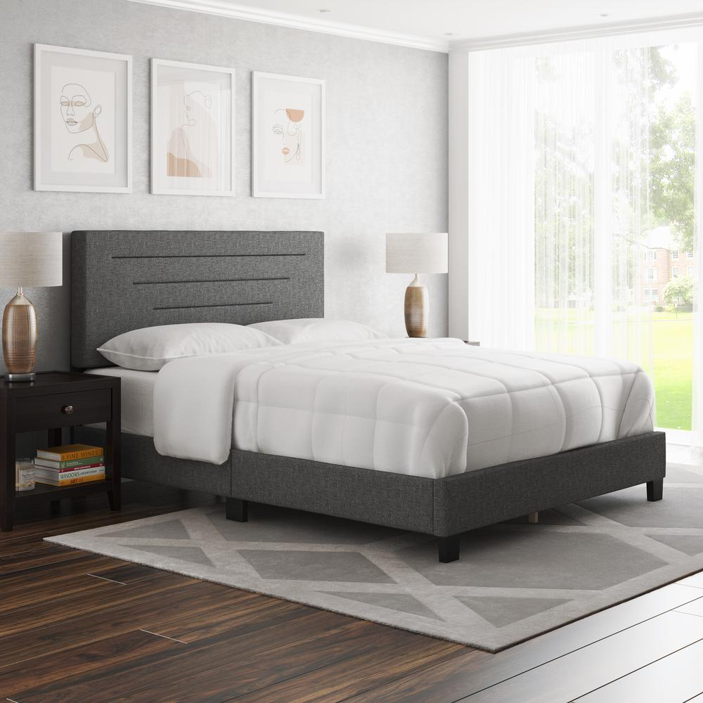 Cordoba Upholstered Linen Platform Bed, Twin, Black