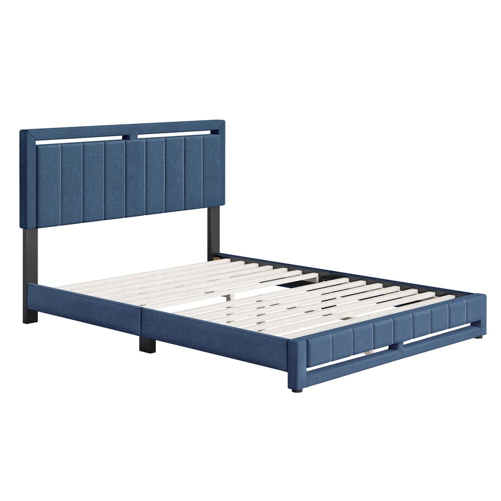 Senata Upholstered Linen Platform Bed, Queen, Blue