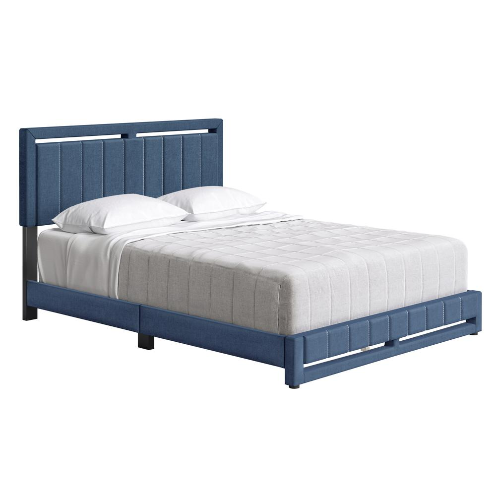 Senata Upholstered Linen Platform Bed, Queen, Blue