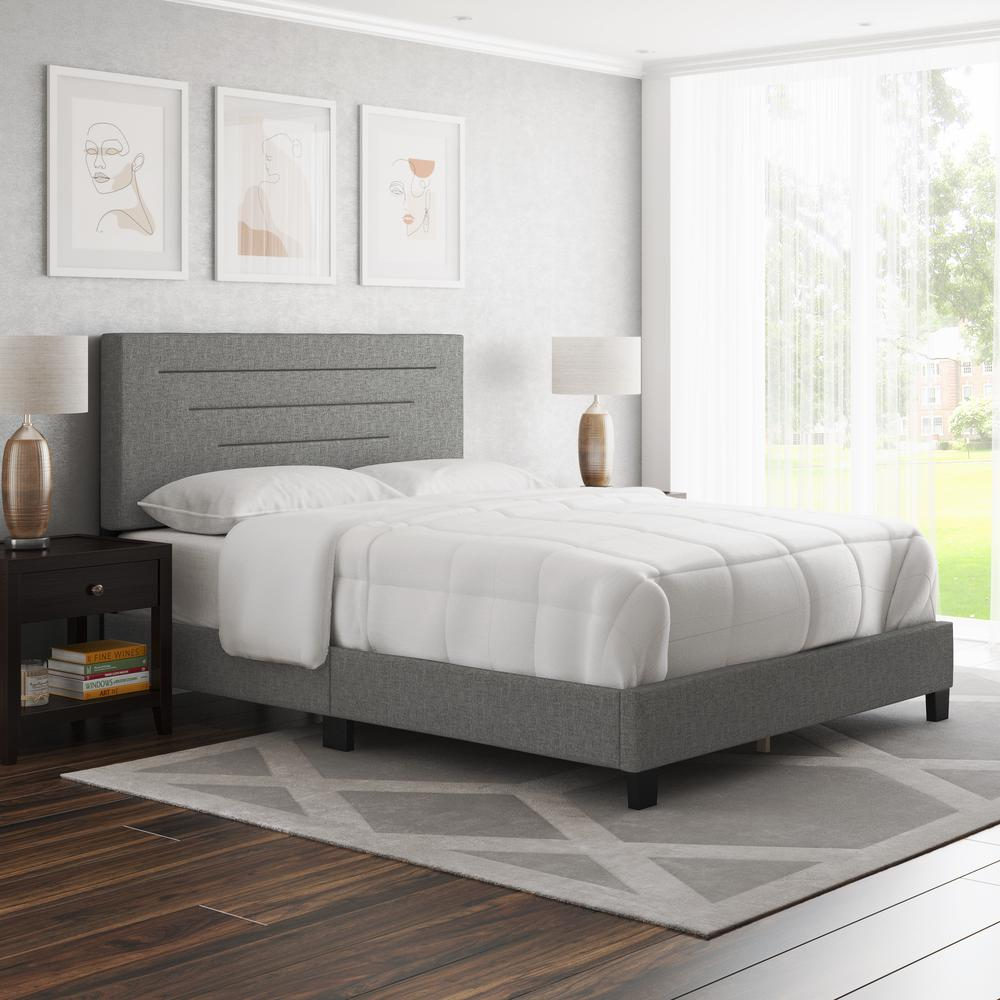 Cordoba Upholstered Linen Platform Bed, King, Gray