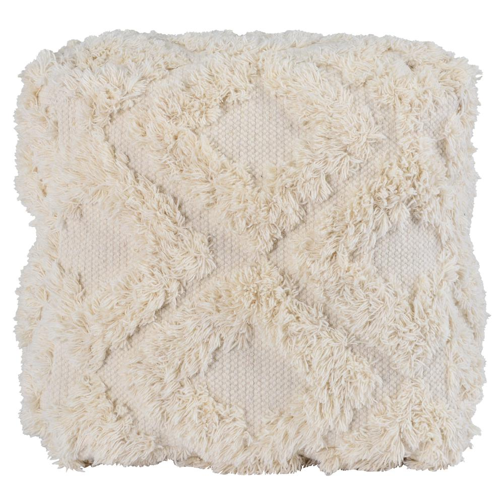 Lyla 100% Cotton 24" Wide Square Ivory Pouf by Kosas Home