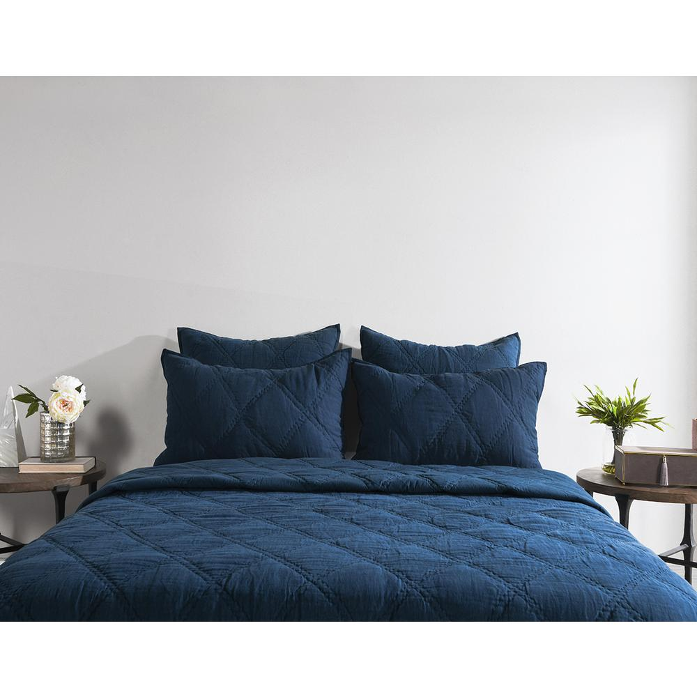 Casi 100% Belgian Flax Linen Midnight Blue Queen Quilt by Kosas Home