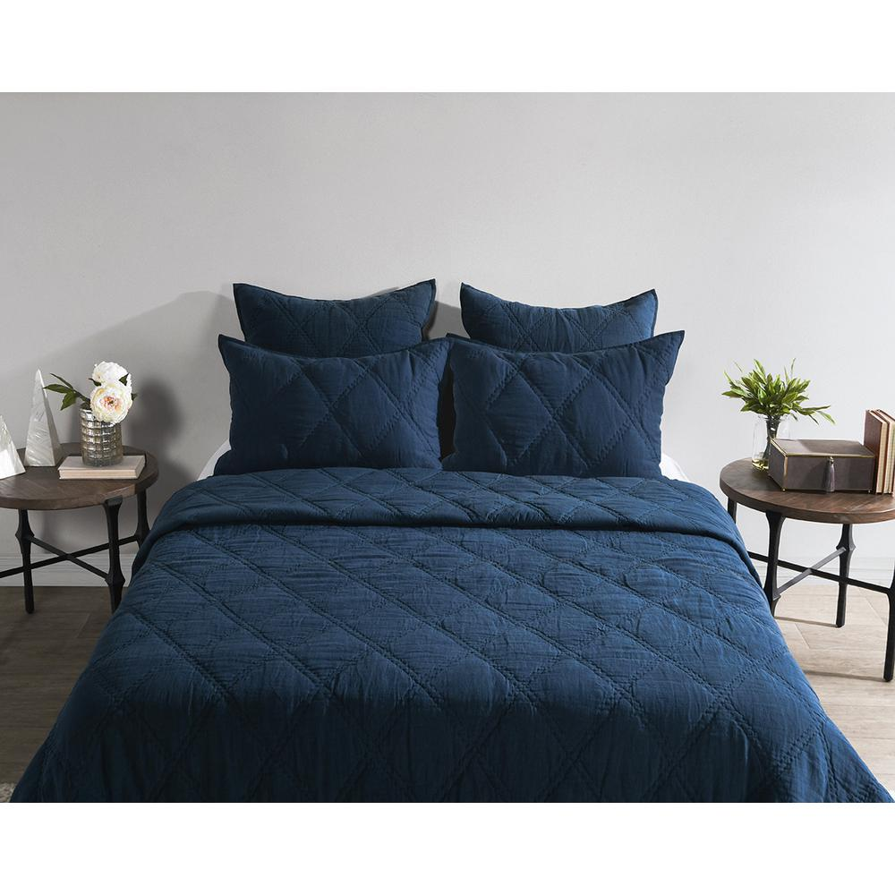 Casi 100% Belgian Flax Linen Midnight Blue Queen Quilt by Kosas Home