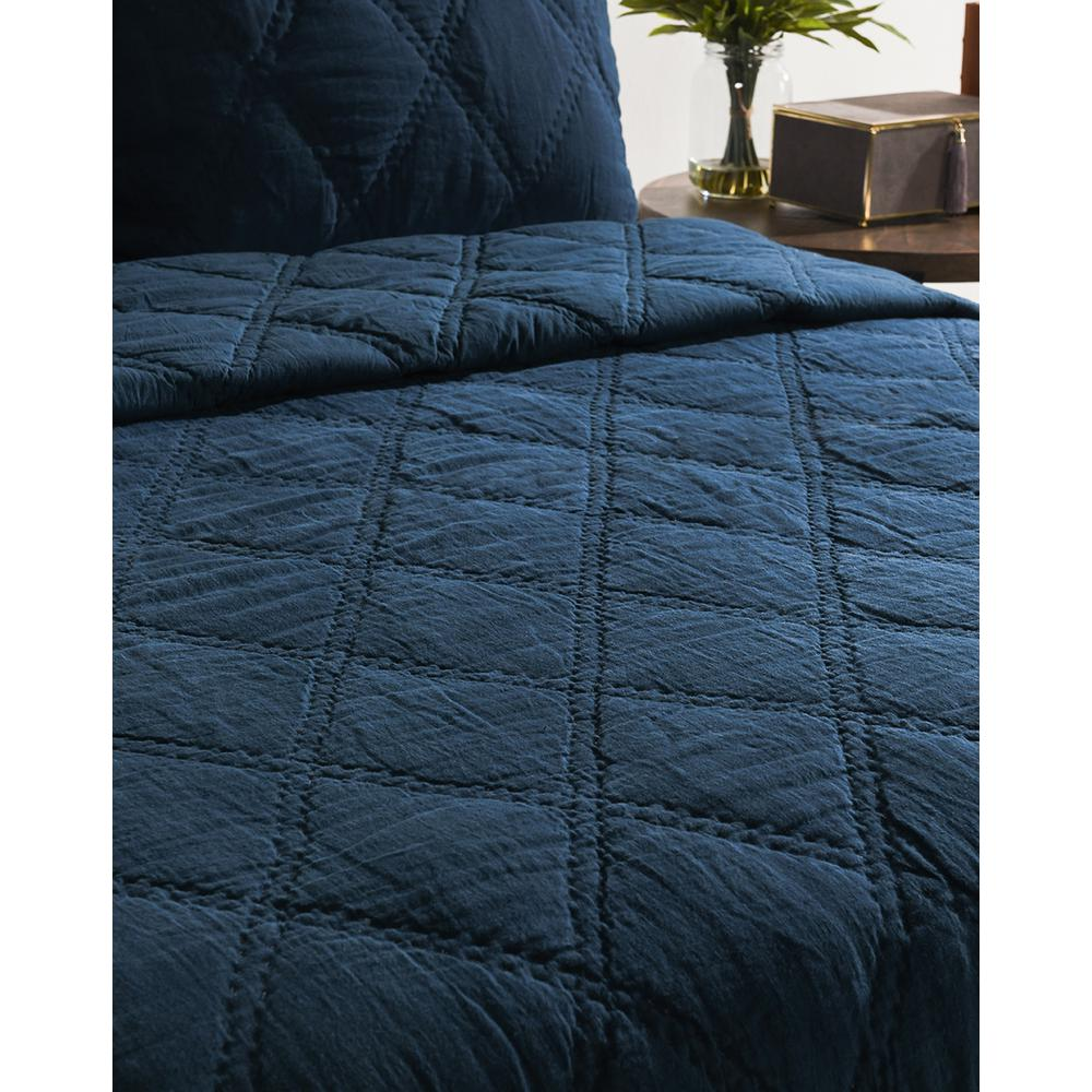 Casi 100% Belgian Flax Linen Midnight Blue Queen Quilt by Kosas Home