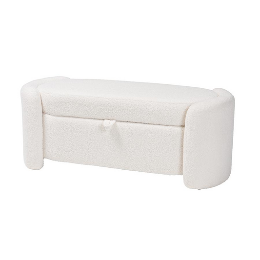 Oakes Modern and Contemporary Ivory Boucle Upholstered Storage Bench