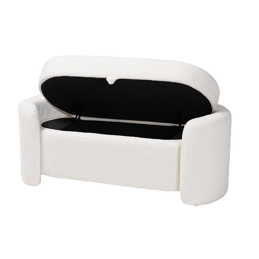 Oakes Modern and Contemporary Ivory Boucle Upholstered Storage Bench