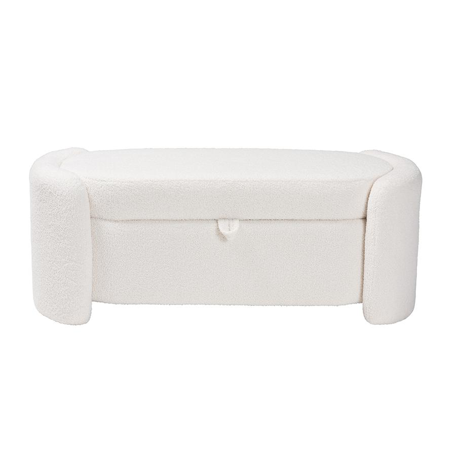 Oakes Modern and Contemporary Ivory Boucle Upholstered Storage Bench