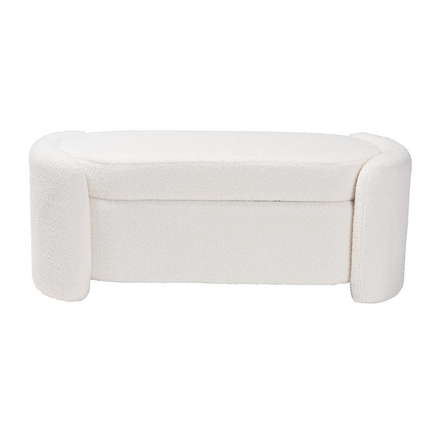 Oakes Modern and Contemporary Ivory Boucle Upholstered Storage Bench