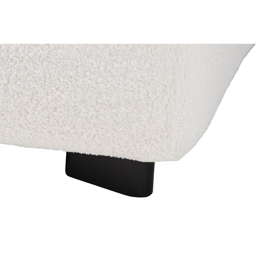 Ivory Boucle Upholstered and Black Finished Wood Square Ottoman